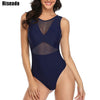 Image of Riseado New One Piece Swimsuit Halter Push Up Swimwear Women Sexy Mesh Plunging Swim Wear Ruched Summer Beachwear Bathing Suits