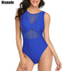 Image of Riseado New One Piece Swimsuit Halter Push Up Swimwear Women Sexy Mesh Plunging Swim Wear Ruched Summer Beachwear Bathing Suits
