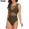 Image of Riseado New One Piece Swimsuit Halter Push Up Swimwear Women Sexy Mesh Plunging Swim Wear Ruched Summer Beachwear Bathing Suits