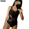 Image of Riseado New Sexy Mesh One Piece Swimsuit Solid Swimwear Women Push Up Swimsuits Mujer Cross Bandage Summer Beach Wear