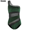 Image of Riseado One Shoulder One Piece Swimsuit 2020 Sexy Mesh Swimwear Women Bandeau Dot Beach Wear Swimsuits Solid Summer