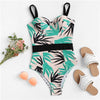 Image of Romwe Sport Tropical Leaf Print Bustier Straps One Piece Swimsuit Women Summer Push Up Underwire Bathing Suit Swimwear