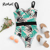 Image of Romwe Sport Tropical Leaf Print Bustier Straps One Piece Swimsuit Women Summer Push Up Underwire Bathing Suit Swimwear