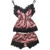 Image of S-3XL Size Women's Sleepwear Sexy Satin Pajama Set Black Lace V-Neck Pyjamas Sleeveless Cute Cami Top and Short pijama mujer