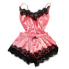 Image of S-3XL Size Women's Sleepwear Sexy Satin Pajama Set Black Lace V-Neck Pyjamas Sleeveless Cute Cami Top and Short pijama mujer