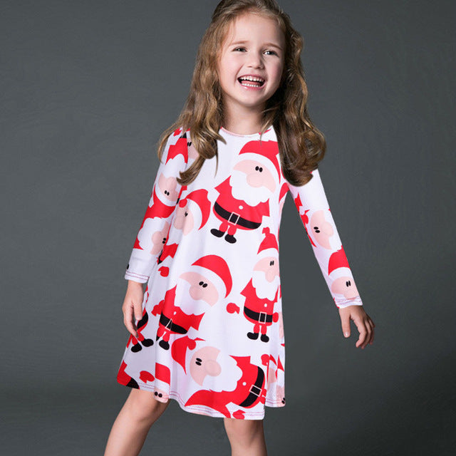 S-5XL Plus Size Tunic Autumn Women Dresses Casual Cartoon Print Christmas Dress Casual Loose Long Sleeve Party Dress Vestidos