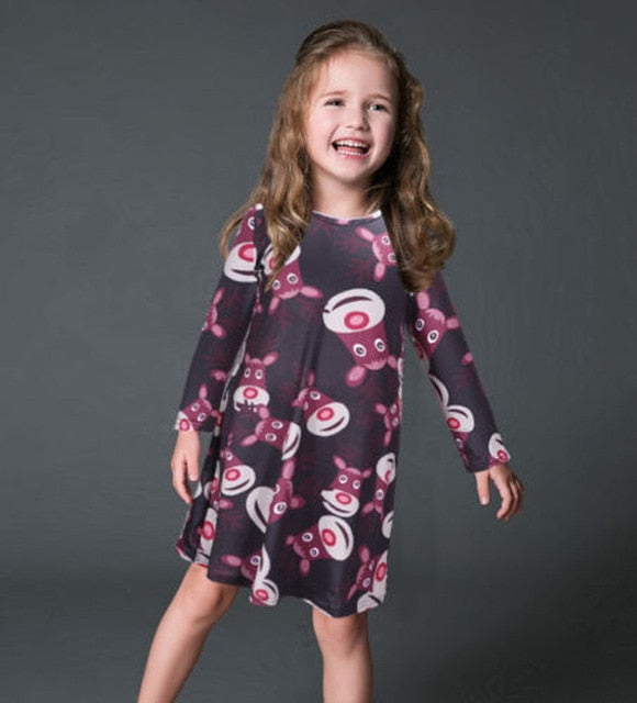 S-5XL Plus Size Tunic Autumn Women Dresses Casual Cartoon Print Christmas Dress Casual Loose Long Sleeve Party Dress Vestidos