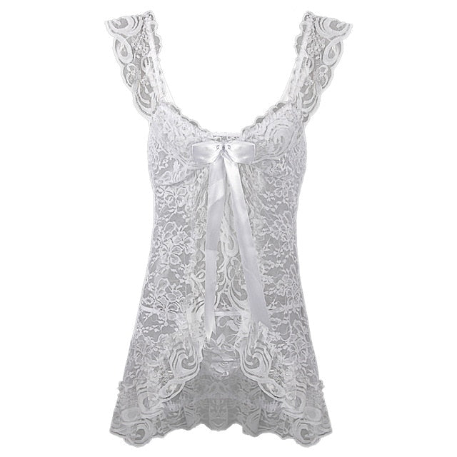 S-6XL Plus Size Dress Women's Lace Bow Pajamas Ultra Sexy Home Wear Women's Tops and Panties Sexy Lingerie Babydoll Erotic