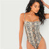 Image of SHEIN Multicolor Snake Skin Print Cami Bodysuit Casual Spaghetti Strap Sleeveless Animal Print Women Autumn Elegant Bodysuits