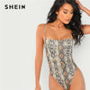 Image of SHEIN Multicolor Snake Skin Print Cami Bodysuit Casual Spaghetti Strap Sleeveless Animal Print Women Autumn Elegant Bodysuits