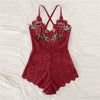 Image of SHEIN Sexy Cross Appliques Lace Teddy Romper Hot Women V Neck Sleeveless Embroidery Intimate Appliques Lingerie Rompers Onesies