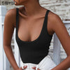 Image of SIBYBO Ribbed Knitted Sexy Bodysuits Women Black Sleeveless Spring Slim Rompers Womens Jumpsuit Basic Playsuit Womens Tops