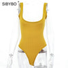 Image of SIBYBO Ribbed Knitted Sexy Bodysuits Women Black Sleeveless Spring Slim Rompers Womens Jumpsuit Basic Playsuit Womens Tops