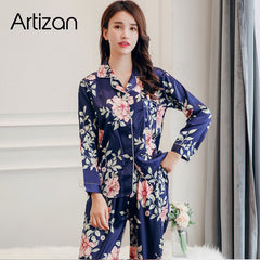 Satin Silk Pajamas for Women's Set pyjamas Button Pigiama Donna pjs Winter Mujer Pijama Sleepwear Nightwear Pizama Damska 2Pcs
