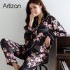 Image of Satin Silk Pajamas for Women's Set pyjamas Button Pigiama Donna pjs Winter Mujer Pijama Sleepwear Nightwear Pizama Damska 2Pcs