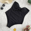 Image of Sexy 2020 Ladies Retro High Waist Swimwear Women One piece Swimsuit Female Bandeau Front Tie Cut Out Swim Bathing Suit Monokini