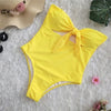 Image of Sexy 2020 Ladies Retro High Waist Swimwear Women One piece Swimsuit Female Bandeau Front Tie Cut Out Swim Bathing Suit Monokini