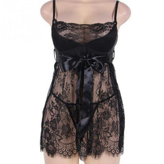 Sexy Babydoll Lingerie Erotic Women Black Lace Plus Size Costume Sleepwear Dress Transparent Hollow-out Chemise Underwear