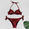 Image of Sexy Bikinis 2020 Halter Swimsuit Solid Swimwear Women Plus Size Shiny Bordered Bikini Set Bathing Suit Push Up Two-piece Suit