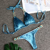 Image of Sexy Crystal Diamond Velvet Bikini 2019 Women Halter Bandeau Swimsuit Female Brazilian Swimwear Thong Bikini set Bathing Suit