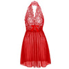 Image of Sexy Exotic Plus Size Woman Female Lace Sleepwear Lingerie Set Women Bridal Babydoll Dress Solid Red Lace Backless Dress