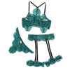 Image of Sexy Exquisite Lace Lingerie Bra and Briefs with Garter Set Babydoll Cut-Out Sleepwear Underwear Nightwear Gift for Girlfriend