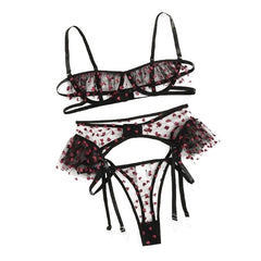 Sexy Exquisite Lace Lingerie Bra and Briefs with Garter Set Babydoll Cut-Out Sleepwear Underwear Nightwear Gift for Girlfriend