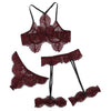 Image of Sexy Exquisite Lace Lingerie Bra and Briefs with Garter Set Babydoll Cut-Out Sleepwear Underwear Nightwear Gift for Girlfriend