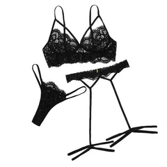 Sexy Exquisite Lace Lingerie Bra and low-Rise Briefs with Garter Set Babydoll Cut-Out Underwear Nightwear Present for Girlfriend