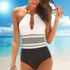 Image of Sexy Female Swimsuit One Piece High Neck Bikini 2019 New Cutout Bathing Suit Plus Size Swimwear Women Monokini Summer Beach XL