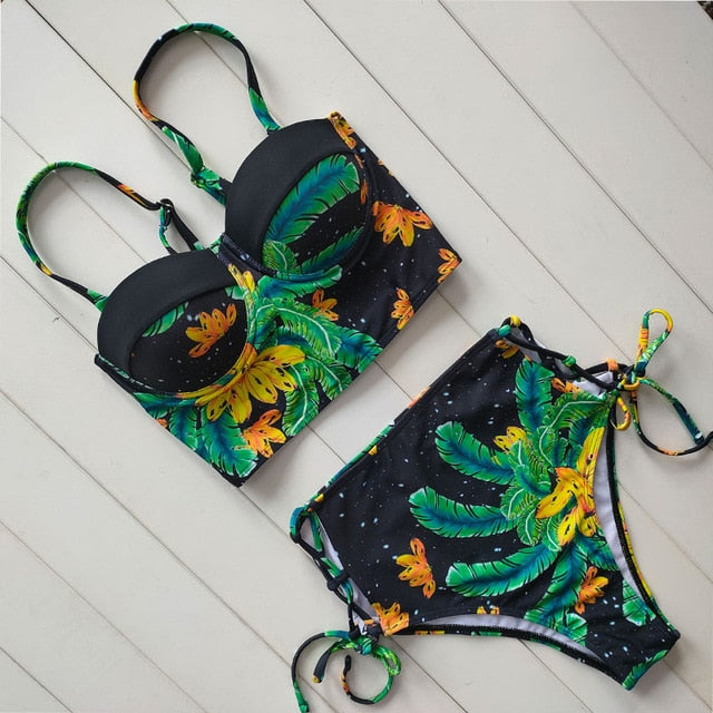 Sexy Floral Print High Waist Swimsuit 2020 Bikini Push Up Swimwear Women Vintage Biquini Bathing Suit  Maillot de Bain Femme XXL