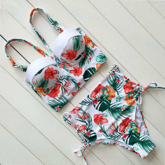 Sexy Floral Print High Waist Swimsuit 2020 Bikini Push Up Swimwear Women Vintage Biquini Bathing Suit  Maillot de Bain Femme XXL