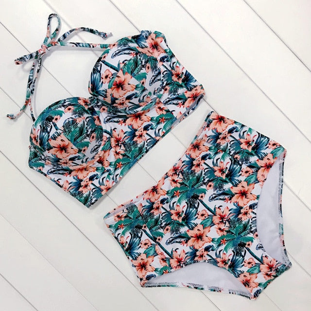 Sexy Floral Print High Waist Swimsuit 2020 Bikini Push Up Swimwear Women Vintage Biquini Bathing Suit  Maillot de Bain Femme XXL