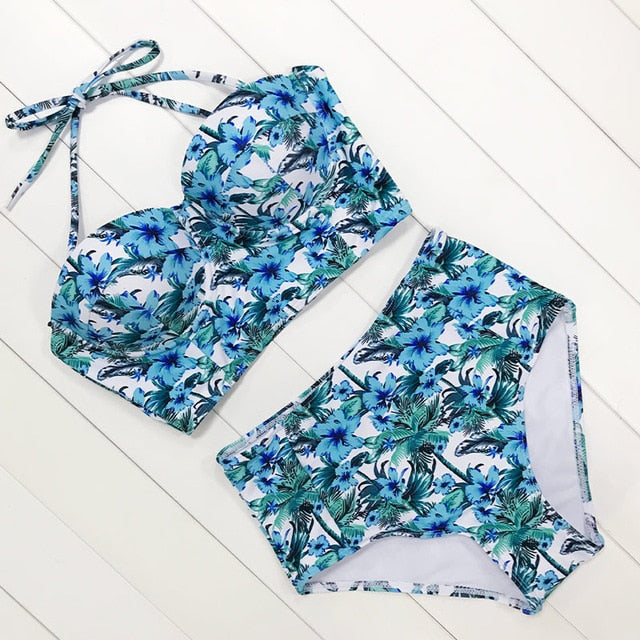 Sexy Floral Print High Waist Swimsuit 2020 Bikini Push Up Swimwear Women Vintage Biquini Bathing Suit  Maillot de Bain Femme XXL