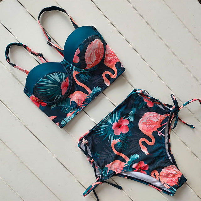 Sexy Floral Print High Waist Swimsuit 2020 Bikini Push Up Swimwear Women Vintage Biquini Bathing Suit  Maillot de Bain Femme XXL