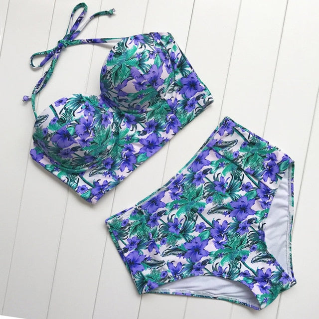 Sexy Floral Print High Waist Swimsuit 2020 Bikini Push Up Swimwear Women Vintage Biquini Bathing Suit  Maillot de Bain Femme XXL