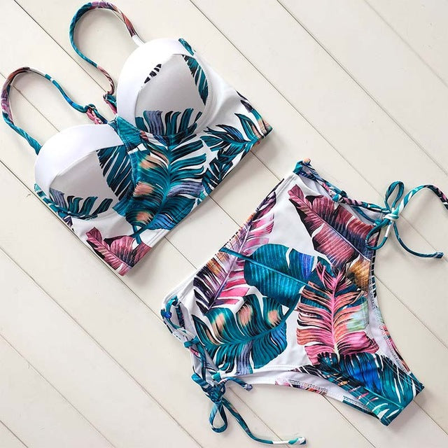 Sexy Floral Print High Waist Swimsuit 2020 Bikini Push Up Swimwear Women Vintage Biquini Bathing Suit  Maillot de Bain Femme XXL
