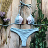 Image of Sexy Halter Swimsuit Push Up 2020 Brazilian Bikini Tropical Plant Print Swimwear String Mini Swimsuit Women Thong Micro Bikini