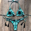 Image of Sexy Halter Swimsuit Push Up 2020 Brazilian Bikini Tropical Plant Print Swimwear String Mini Swimsuit Women Thong Micro Bikini