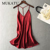 Image of Sexy Ladies Night Dress Nuisette Silk Sleepwear Satin Nightgown V-neck Slip Nighties Summer Lace Night Gown Lingerie For Women