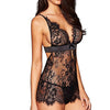 Image of Sexy Lingerie Solid Color Flower Lace Sexy Bra Set Comfortable Sexy Lace Up Babydoll Pajamas Ultra-thin Breathable Lingerie