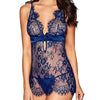 Image of Sexy Lingerie Solid Color Flower Lace Sexy Bra Set Comfortable Sexy Lace Up Babydoll Pajamas Ultra-thin Breathable Lingerie