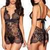 Image of Sexy Lingerie Solid Color Flower Lace Sexy Bra Set Comfortable Sexy Lace Up Babydoll Pajamas Ultra-thin Breathable Lingerie
