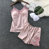 Image of Sexy Lingerie Women Lace Pajamas Summer Silk Satin Chest Pad Embroidery Pajamas Women Pijama mujer Ladies Sleepwear pyjama femme