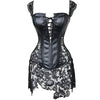 Image of Sexy Lingerie with G-string Sets Women Faux Leather&Lace Burlesque Steampunk Corset Set Waist Gothic Bustier Corpet Plus Size