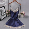 Image of Sexy Night Dress For Women Deep V Lace Sleepwear Lingerie Silk Nightgown Sleeveless Nightdress Nightwear Summer Homewear #F