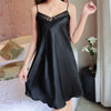 Image of Sexy Nightdress Deep V Lace Sleepwear Women Lingerie Silk Satin nightie Nightgown Sleeveless Sling Nightwear Home Dress #D