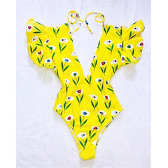 Sexy Off The Shoulder Ruffle One Piece Swimsuit 2020 New Swimwear Women Swimsuit Deep-V Bathing Suits Beach Wear Swim Suit