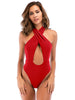 Image of Sexy One Piece Swimsuit Women 2020 Cross Halter High Cut Thong Onepiece Monokini Swimwear Swim Suit Bathing Suit Trikini Black