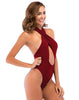 Image of Sexy One Piece Swimsuit Women 2020 Cross Halter High Cut Thong Onepiece Monokini Swimwear Swim Suit Bathing Suit Trikini Black